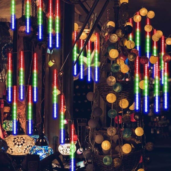 Meteordusch 30 cm, 8 vattentäta transparensljusslingor, 288 lysdioder Meteorduschljus för jul utomhus trädgårdsträddekoration (flerfärgad)