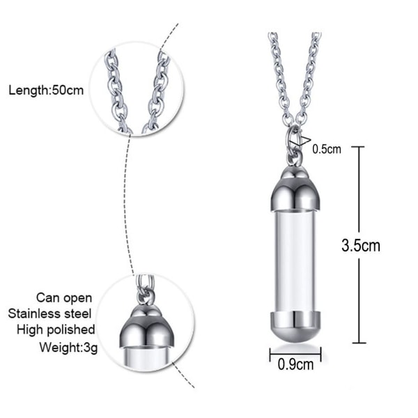 Stainless Steel Glass Urn Pendant, Ash Holder Memorial Pendant Necklace with Chain, Ke KLB