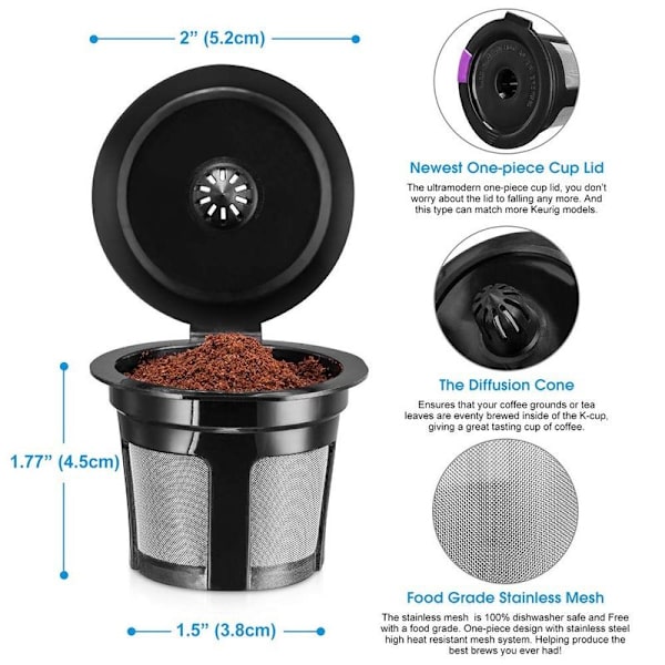 Kaffe filter, 6-pack, återanvändbara, påfyllningsbara K-Cup kaffe