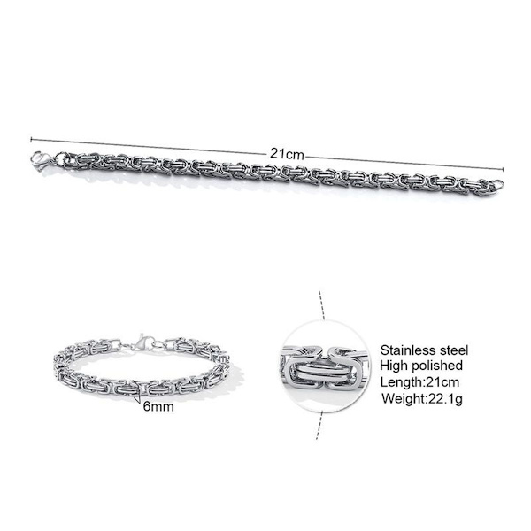 Titanium länk armband, fyrkantig byzantinsk stil i rostfritt stål