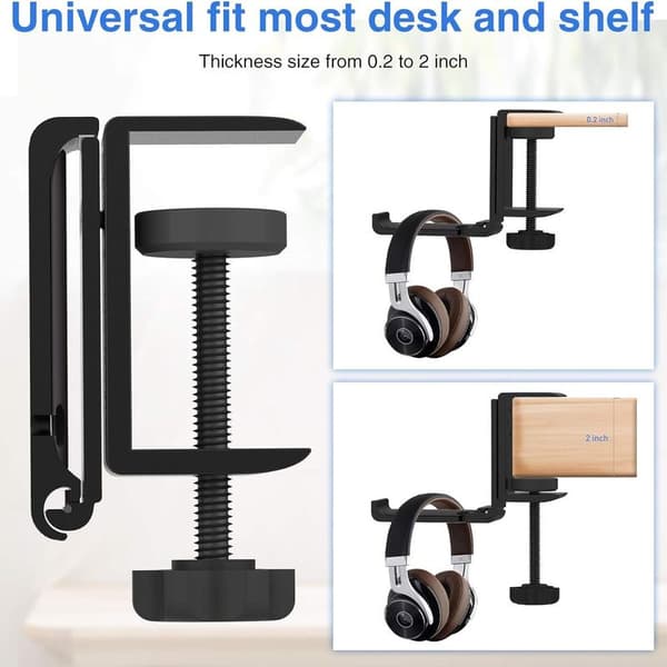 Headset-holder under skrivebordet - Hodetelefonkrok - Foldbar - Gaming