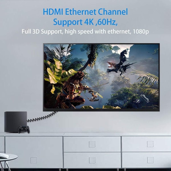HDMI til standard HDMI-kabel, Micro HDMI til HDMI-kveilet kabel, vinklet, 1,2 m