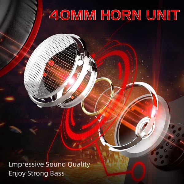 Pro Gaming Headset Over-Ear Støydempende Hodetelefoner Rød