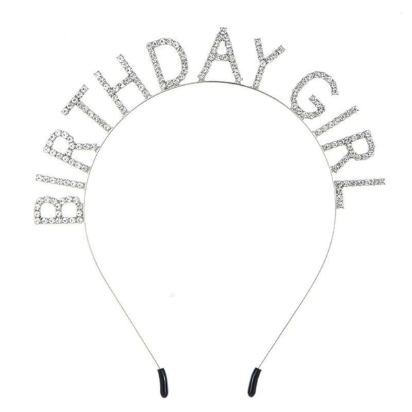 Syntymäpäivätytön pääpanta Syntymäpäivätiara naisten tytöille Hyvää syntymäpäivää Prinsessakruunu tekojalokivi Hyvää syntymäpäivää asusteet, hopea