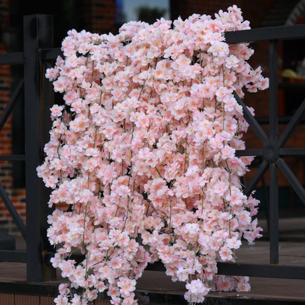 Kunstig kirsebærblomst guirlande lyserød 1,8 m, til bryllup fest, sæt af 2