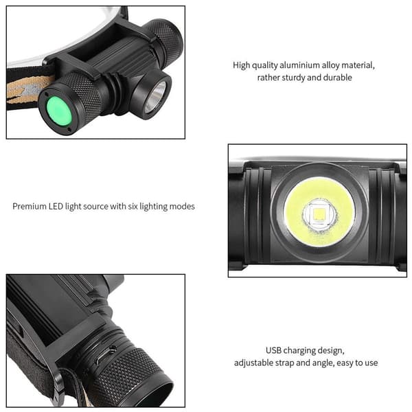 USB-ladattava LED-otsalamppu, vedenpitävä otsalamppu, taskulamppu KLB
