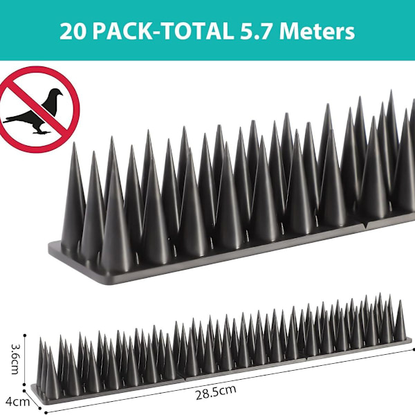 5,7 meter - anti-klatre piggspiker - SK419 fuglespiker svart