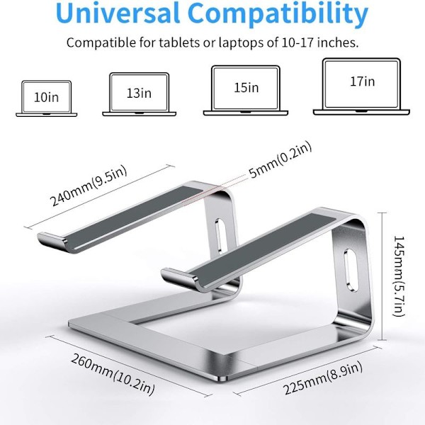 Bærbar computer stand, ventileret aluminium bærbar holder, mere ergonomisk