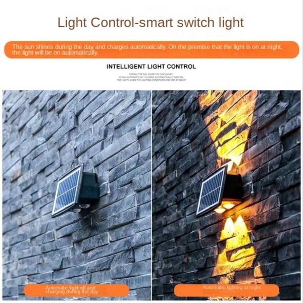 4LED solcellelys kontrollsensor opp og ned dobbelthode vegglys vanntett Wan