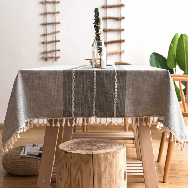 Modern linne-bomullsduk, rektangulär, för rektangulära bord, heminredning (90x90cm, grå) KLB