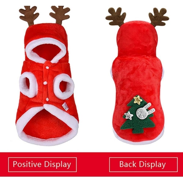 Hunde-/Katte-vinterkostume til jul - Hjortekostume til kæledyr - Tøj til kæledyr i efterår og vinter - Flannel - Varm og festlig (S)