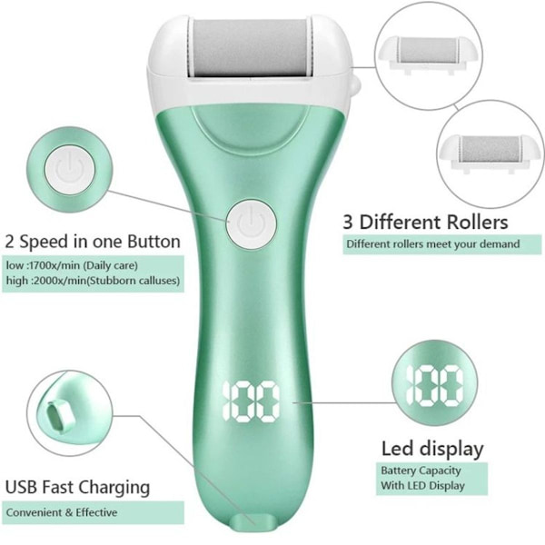 Elektrisk fodkværn Digitalt display USB genopladelig pedicure pedicure