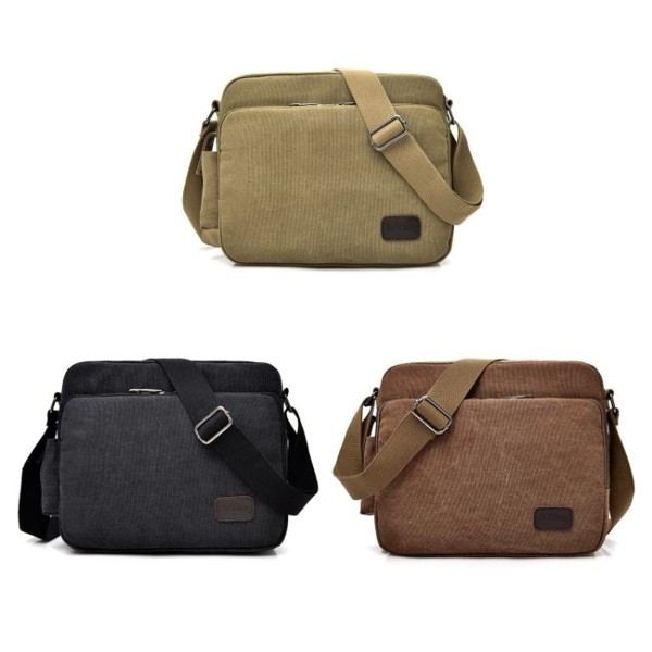 RuYiHuang Herre Retro Canvas Multifunksjonell Skulderbag (Brun)