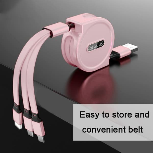 3-i-1 Teleskopisk Ladingskabel for Apple Android Rosa