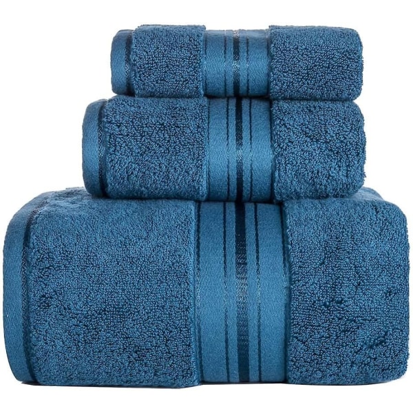3 delar lyxiga set, 100 % set(1 stor badlakan, 1 handduk, 1 tvättlapp) Blå