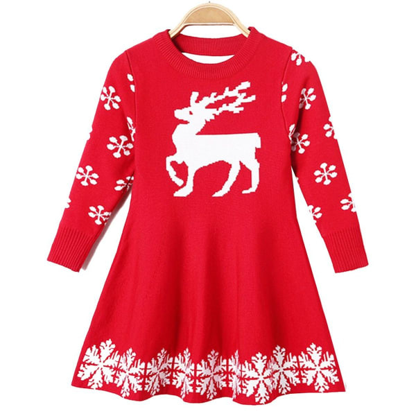 Pikkutyttöjen pitkähihainen pehmeä hame casual mekko Lasten joulumekko punainen 100cm KLB