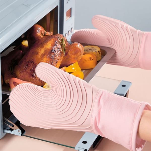 Silikonugnshandskar Perfekta för bakning Matlagning Quiltad Rosa KLB