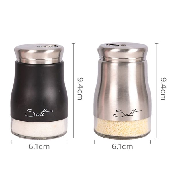 Salt- og pebersæt til køkkenindretning, glas, salt og sølv + sort