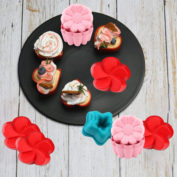 30 st silikonbakformar, silikonkoppar, non-stick muffinsform, tvättbar