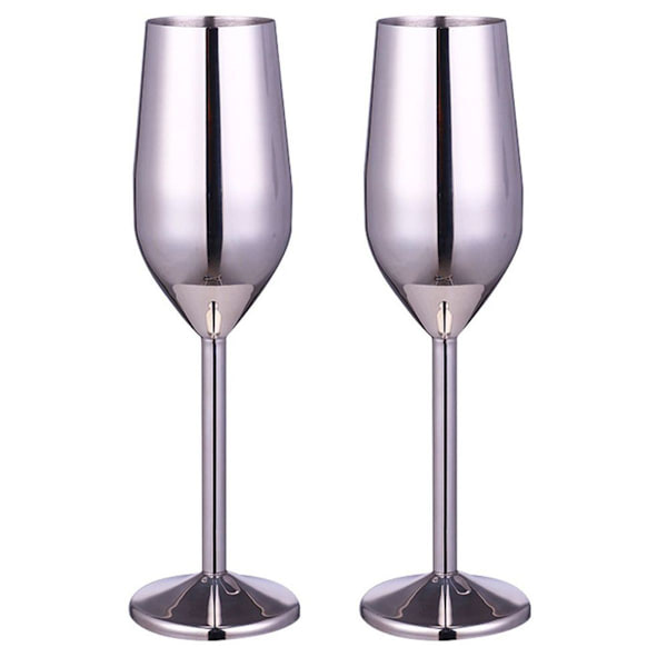 Set med 2 st krossfria, silverfärgade champagneglas