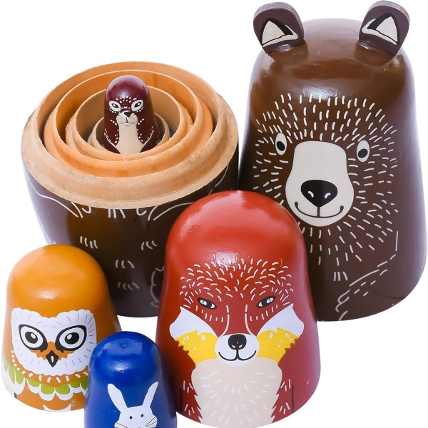 Russiske Nesting Dolls for Barn 5 Stykker Søte Tegneserie Dyremønster KLB