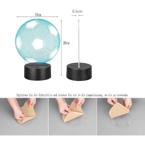 Fodbold 3D Illusion Natlampe, 7 Farver Skiftende Touch Control LED Skrivebord