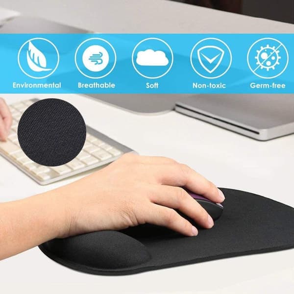 Musemåtte Memory Foam Håndledsstøtte Ergonomisk Skridsikker Mus Sort