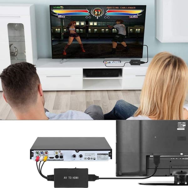 RCA til HDMI-adapter, kompositt til HDMI-adapter støtter PAL/NTSC for