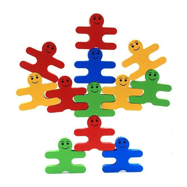 16 stk. Byggeklosser i tre, pedagogiske balanseblokker med tegneseriefigurer for barn, DIY S KLB