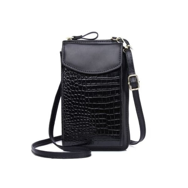 Crossbody telefonväska för kvinnor Mini en axel plånbok med print (svart