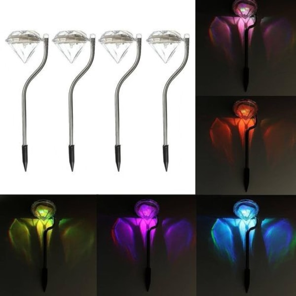 4-pack LED-solcellslampor med färgväxlande diamantinsats för trädgård, gräsmatta och landskap