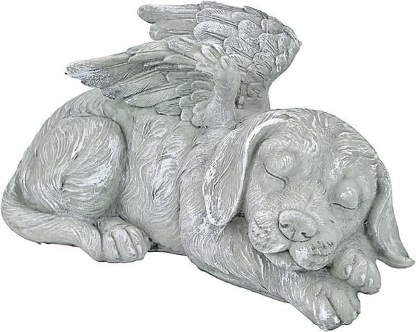 Mindehund Engel Statue Gravsten, 12 cm, Polyresin, Antik Sten