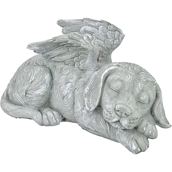 Pet Memorial Angel Hund Æresstatue Gravsten, 12 cm, polyresin, antik sten