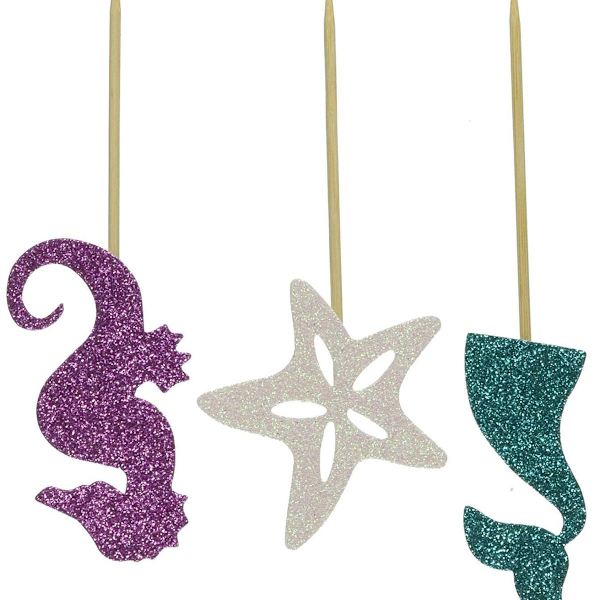24 kappaletta teeman glitter-kuppikakkukoristetta kakkutikkuja koristeluun vauvakutsuille