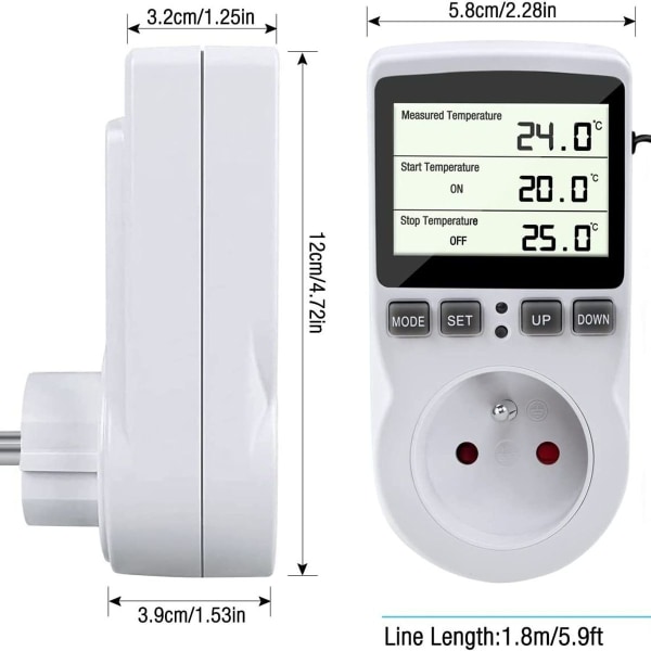 Termostatkontakt, digital temperaturregulator, digital programmerbar stikkontakt med