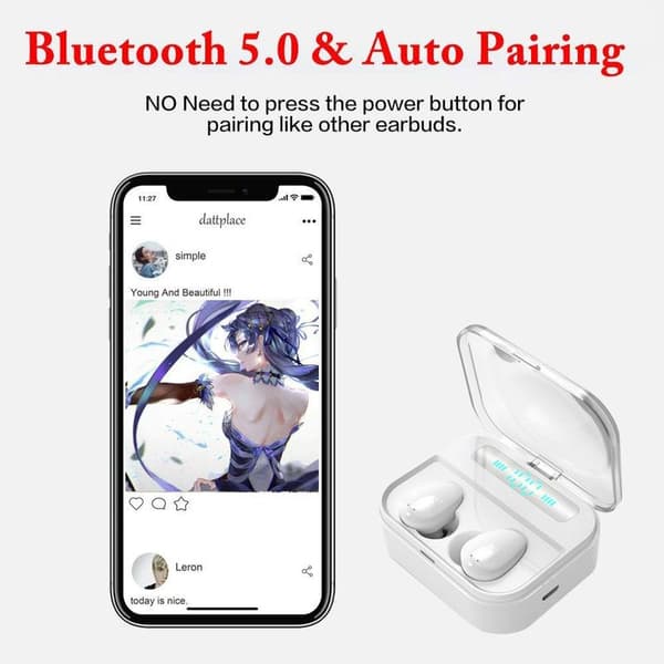 TWS Bluetooth 5.0 Earbuds True Wireless Stereo-hovedtelefoner Hvid