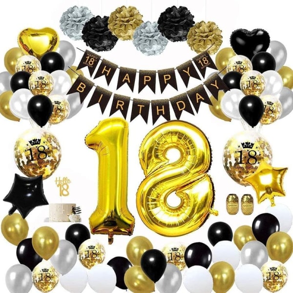 Födelsedagsprydnader Svarta Gyllene Ballonger Svart