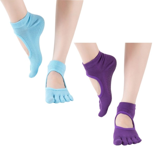 Grippy liukumattomat varvassukat pilates-, barre-, jooga-, baletti-, violetti + sininen KLB