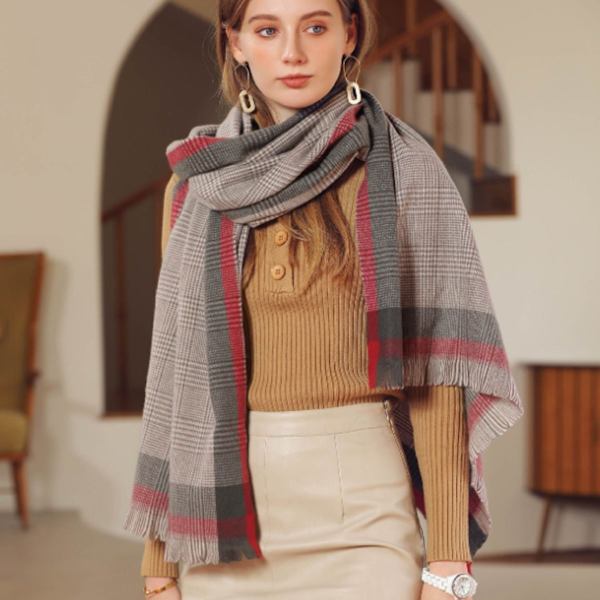 Sjal til kvinder Vinter Sjal Klassisk Tartan Varmt Sjal Kashmir Pink KLB