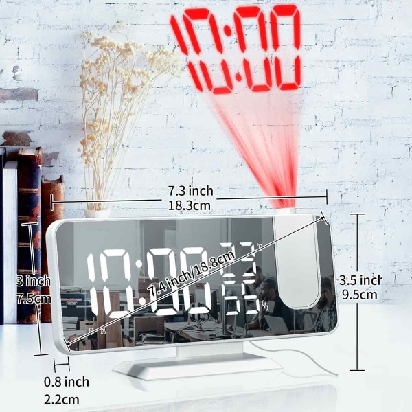 Bedroom Projection Alarm Clock Digital Alarm Projector White - White Numbers