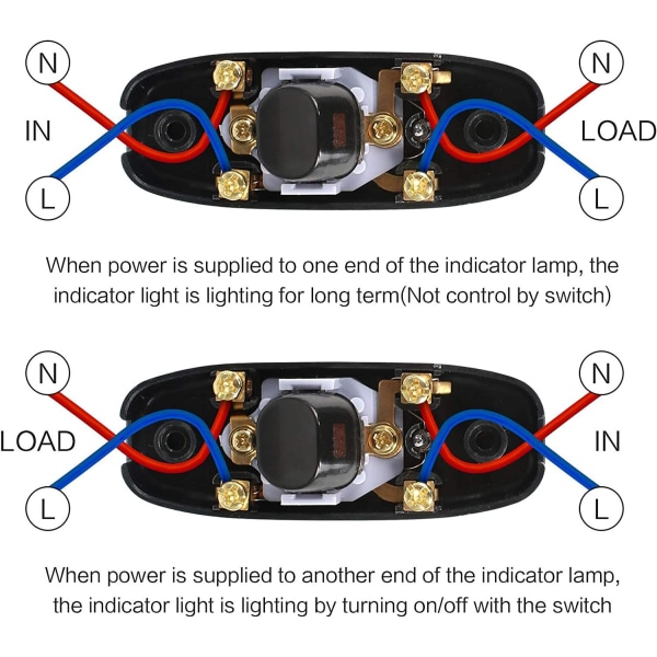 6 st lampknapp, vippströmbrytare 250V 10A sladdströmbrytare vippknapp mellanströmbrytare med LED-indikator (svart)