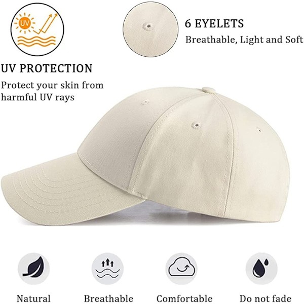 Baseball Cap Classic 6 Panel Justerbar Sport Cap til Mænd og Kvinder Egnet til hovedstørrelser 59-61 cm-