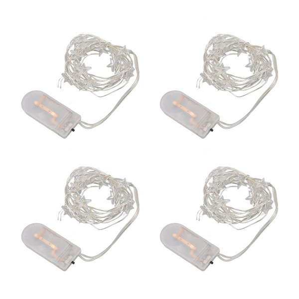 Pakke med 4 stjernelyskæder batteridrevet 20 LED stjernefe KLB