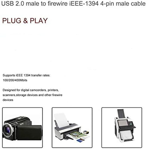 USB kabel (hane till Firewire IEEE1394a hane, med 4 stift, för enheter