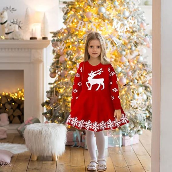 Pikkutyttöjen pitkähihainen pehmeä hame casual mekko Lasten joulumekko punainen 100cm KLB