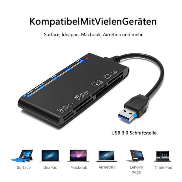 Kortläsare USB 3.0, 7-i-1 minneskortläsare, USB 3.0 (5 Gbps)