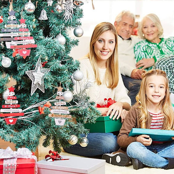 4 stk. juletrehengende ornamenter, juletreanheng i tre, kreativ hvit