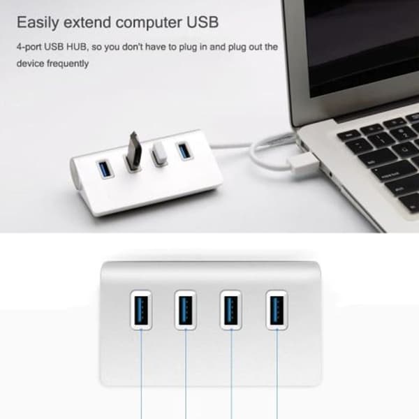 Metallhub med 4 porter, USB 2.0 for PC, flere stikkontakter, adapterutvidelse