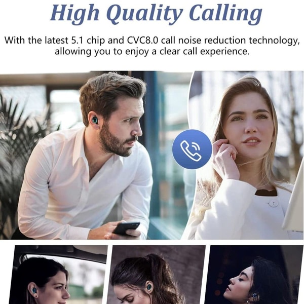 Trådløse øretelefoner, Bluetooth 5.1 hovedtelefoner trådløse sorte