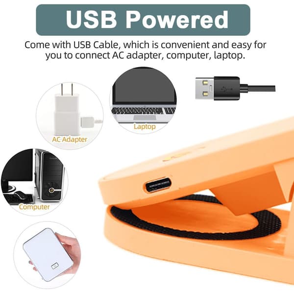 USB-oppladbar LED-klemmeleselampe med stjerneoransje
